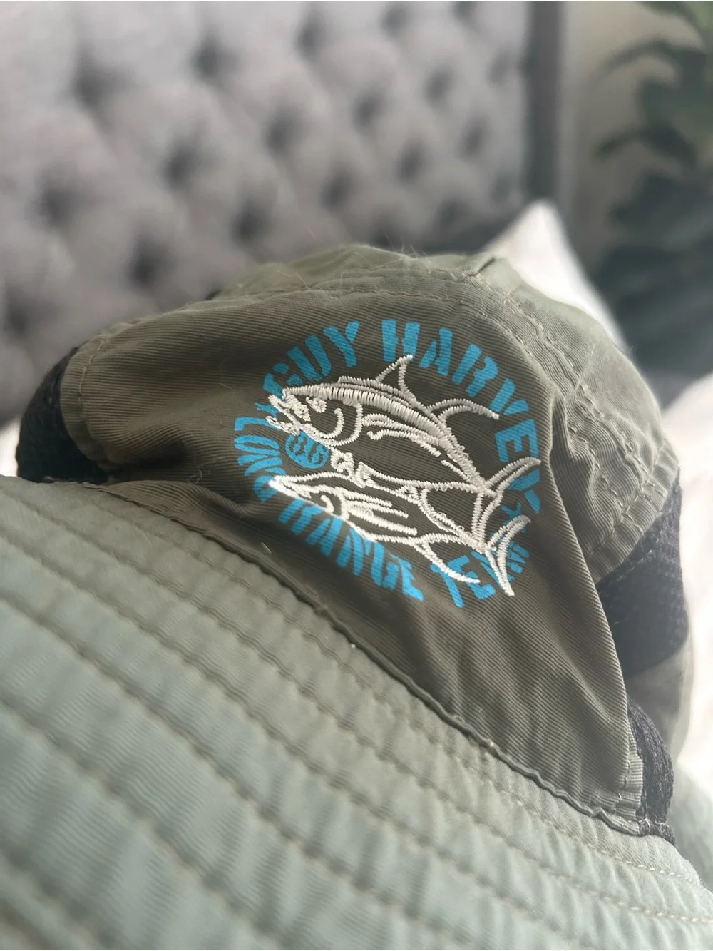 Guy Harvey Olive Green Mesh Sun Bucket Hat with Neck Flap